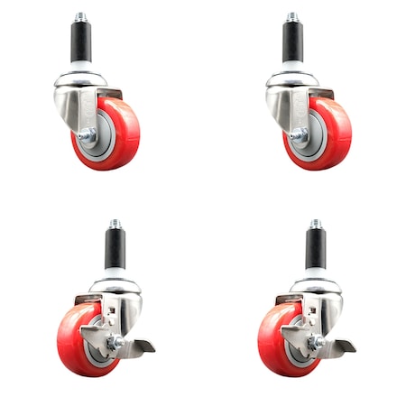 Service Caster 3 Inch 316SS Red Poly Swivel 1-1/8 Inch Expanding Stem Caster Brake SCC, 2PK SS316EX20S314-PPUB-RED-2-TLB-2-118